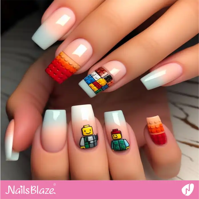 White Ombre with LEGO Nail Art | Game Nails - NB2706